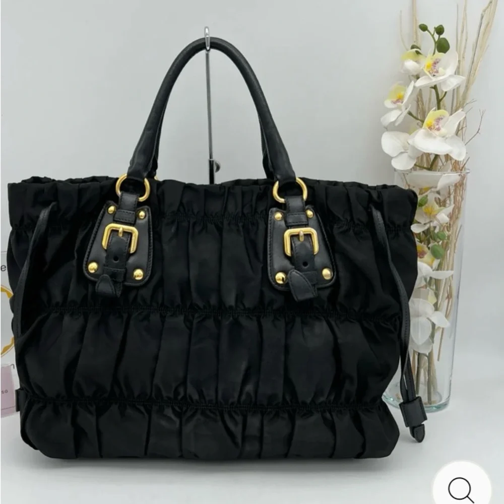Prada Gaufre Leather Shopping Tote Bag Nylon - Picture 2 of 14